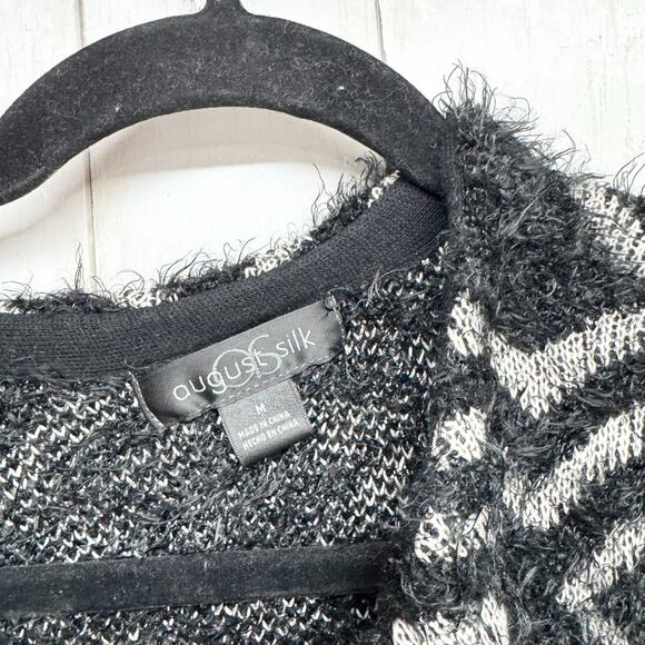 August Silk Sweater Women Size Medium Geo Diamond Pattern Fuzzy Knit Cardigan - Picture 2 of 6